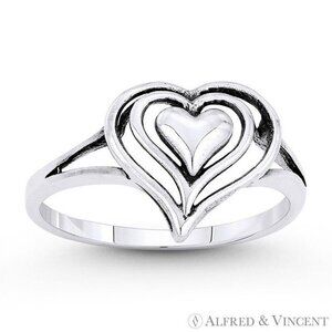 Triple-Heart Charm Stackable Love Promise Ring in .925 Sterling Silver - Size 6
